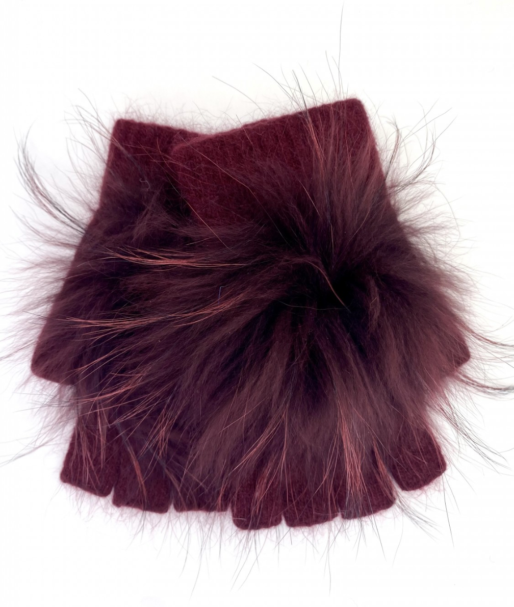 Linda Richards Angora Wool Fingerless Gloves with Fur Pom