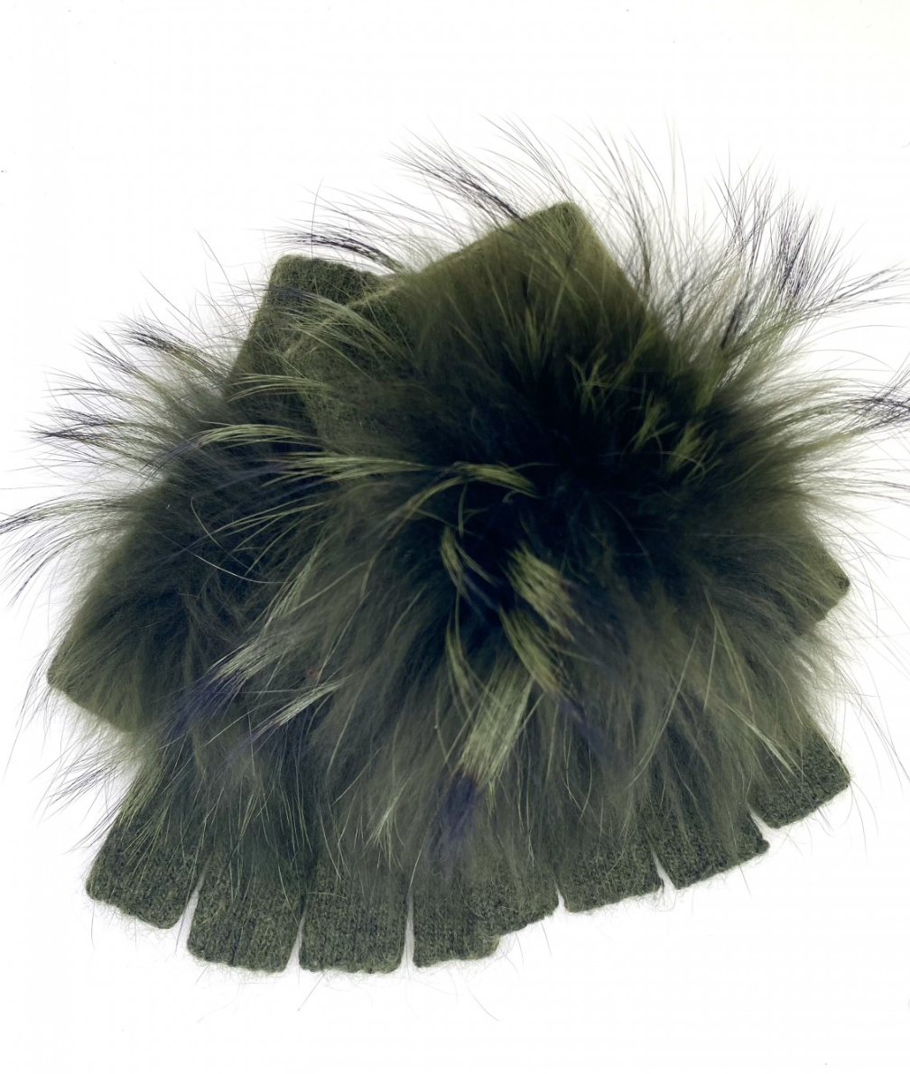 Linda Richards Angora Wool Fingerless Gloves with Fur Pom