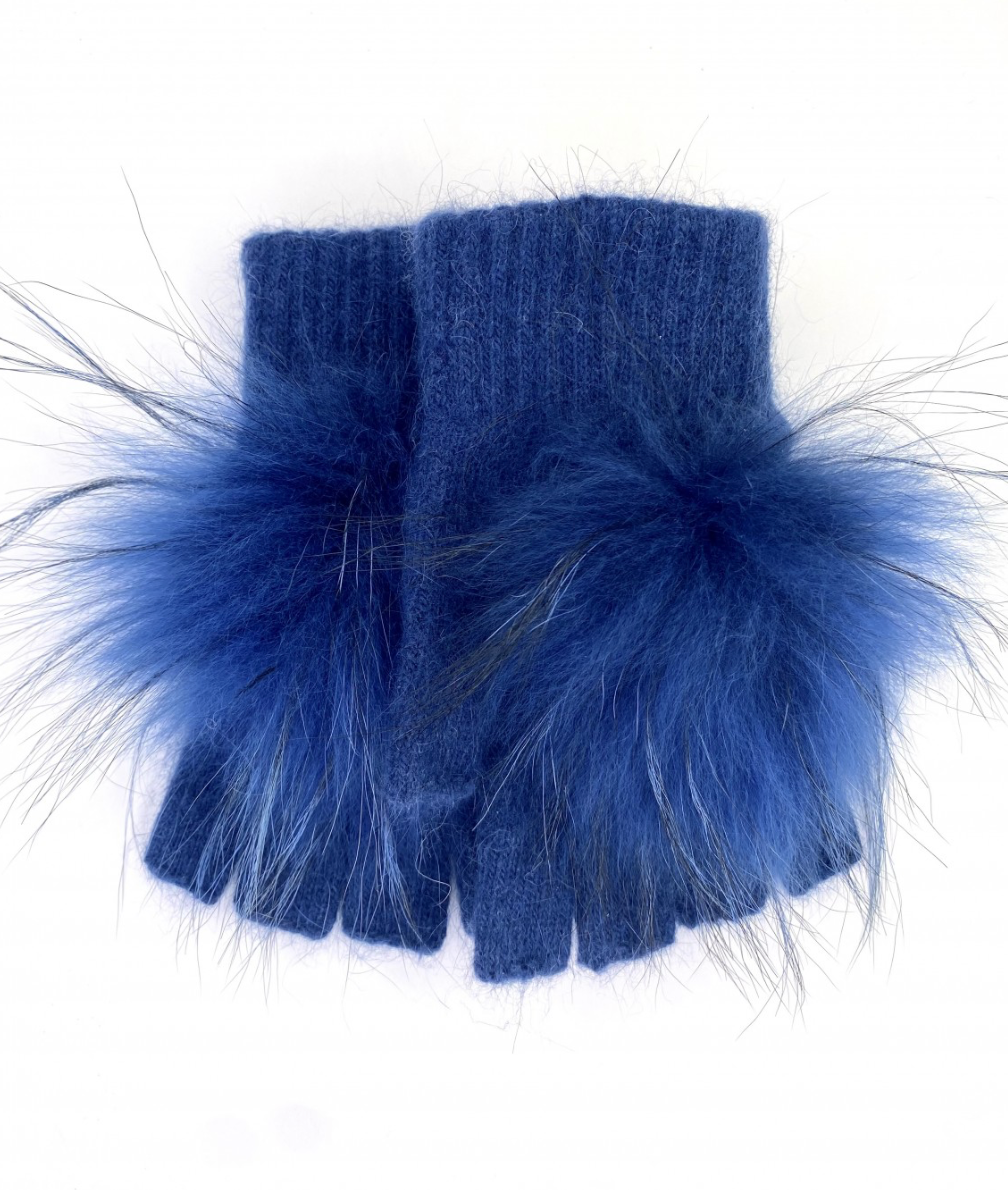 Linda Richards Angora Wool Fingerless Gloves with Fur Pom