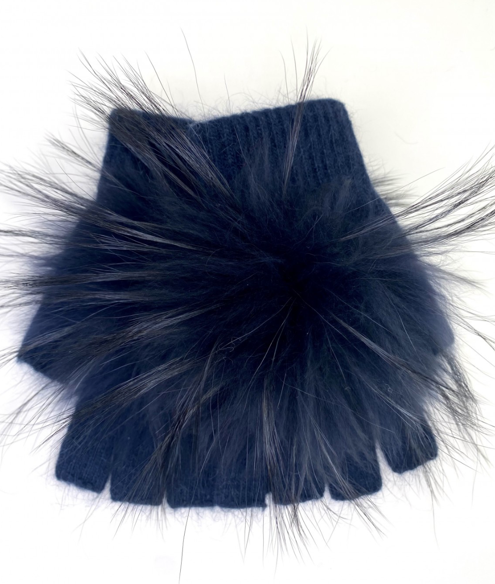 Linda Richards Angora Wool Fingerless Gloves with Fur Pom