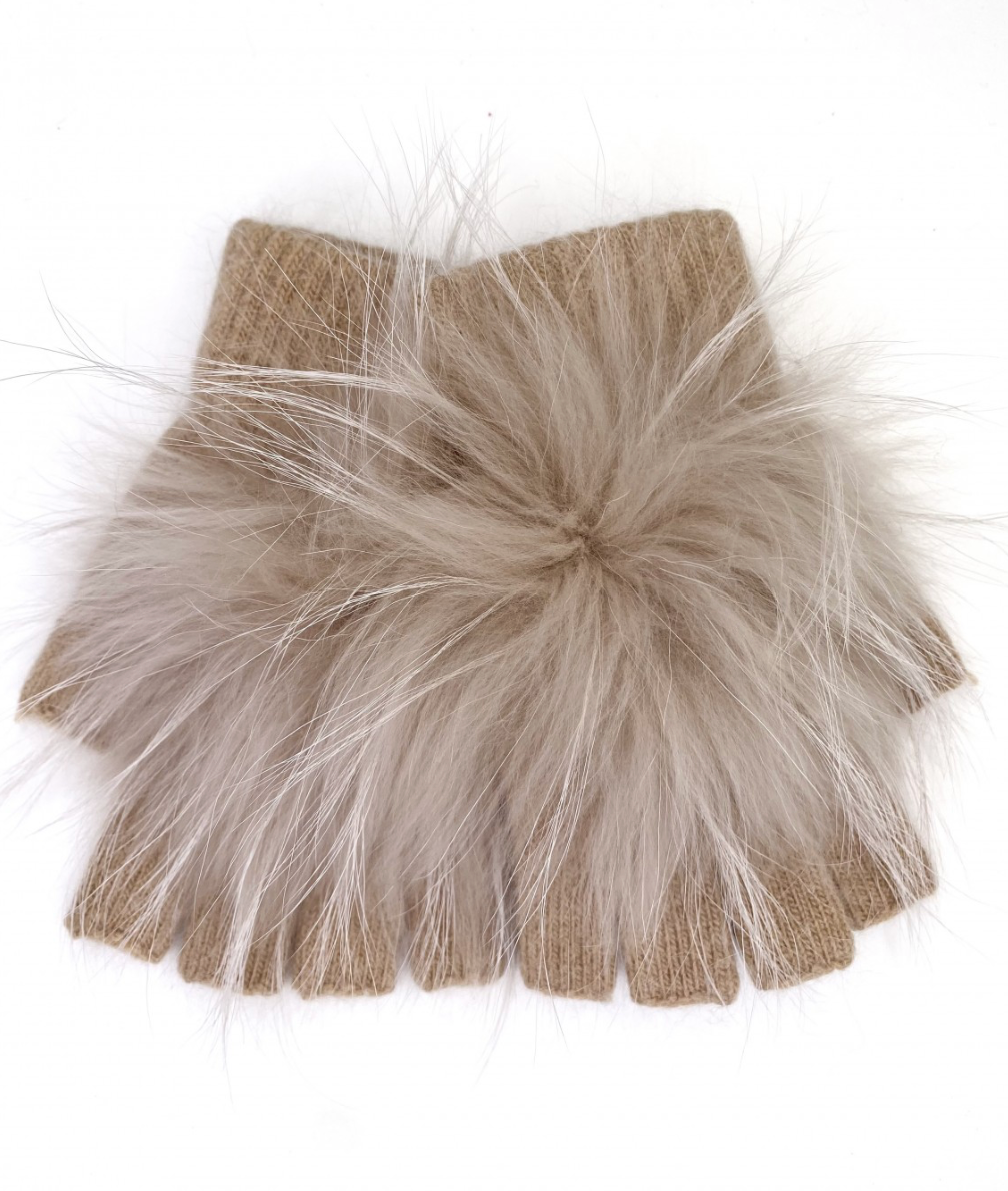 Linda Richards Angora Wool Fingerless Gloves with Fur Pom