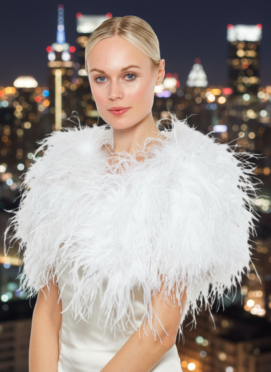 Linda Richards Genuine Feather Bolero Shoulder Shrug-Stole