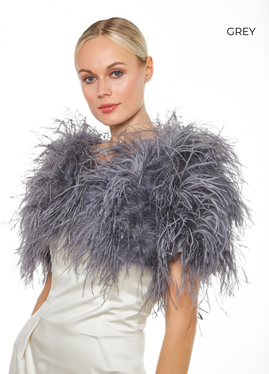 Linda Richards Genuine Feather Bolero Shoulder Shrug-Stole