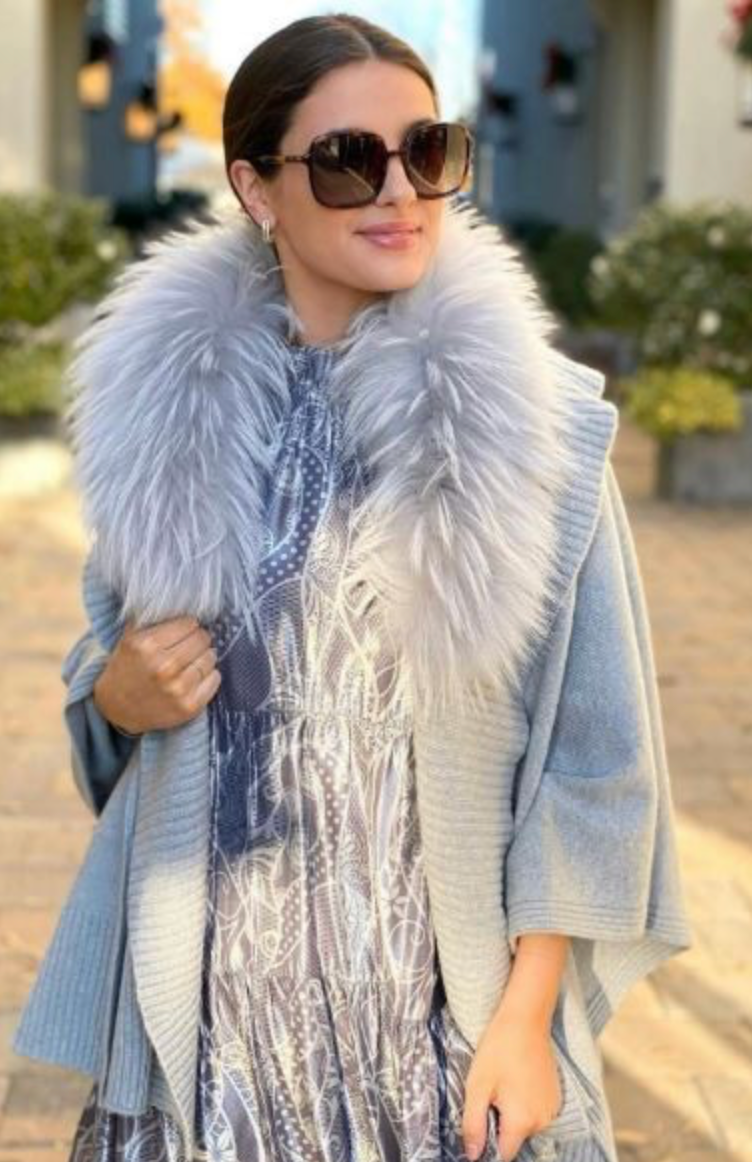 Linda Richards Fox Fur-Trimmed Cashmere Blend Shawl
