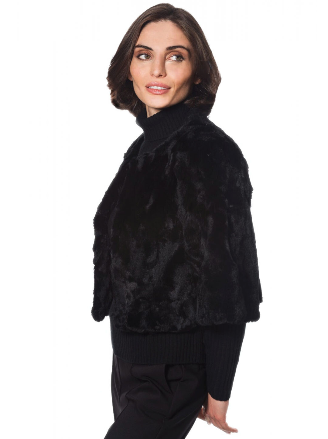 Linda Richards Cropped Rex Rabbit Fur Jacket