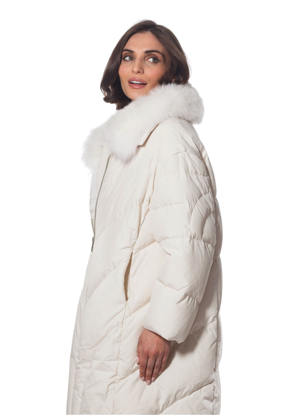 Linda Richards Goose Down Coat with Fox Fur Trim