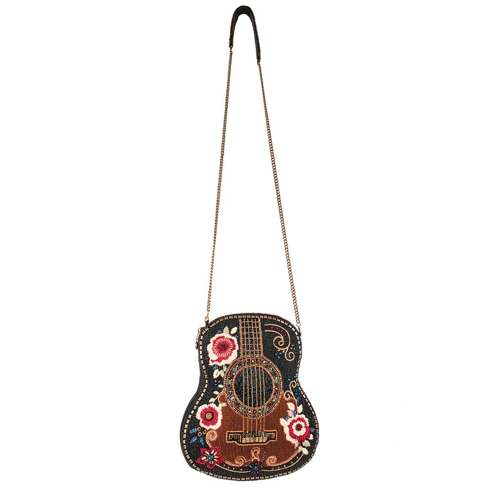 Beaded Guitar Handbag – Floral Acoustic Guitar Crossbody Statement Bag