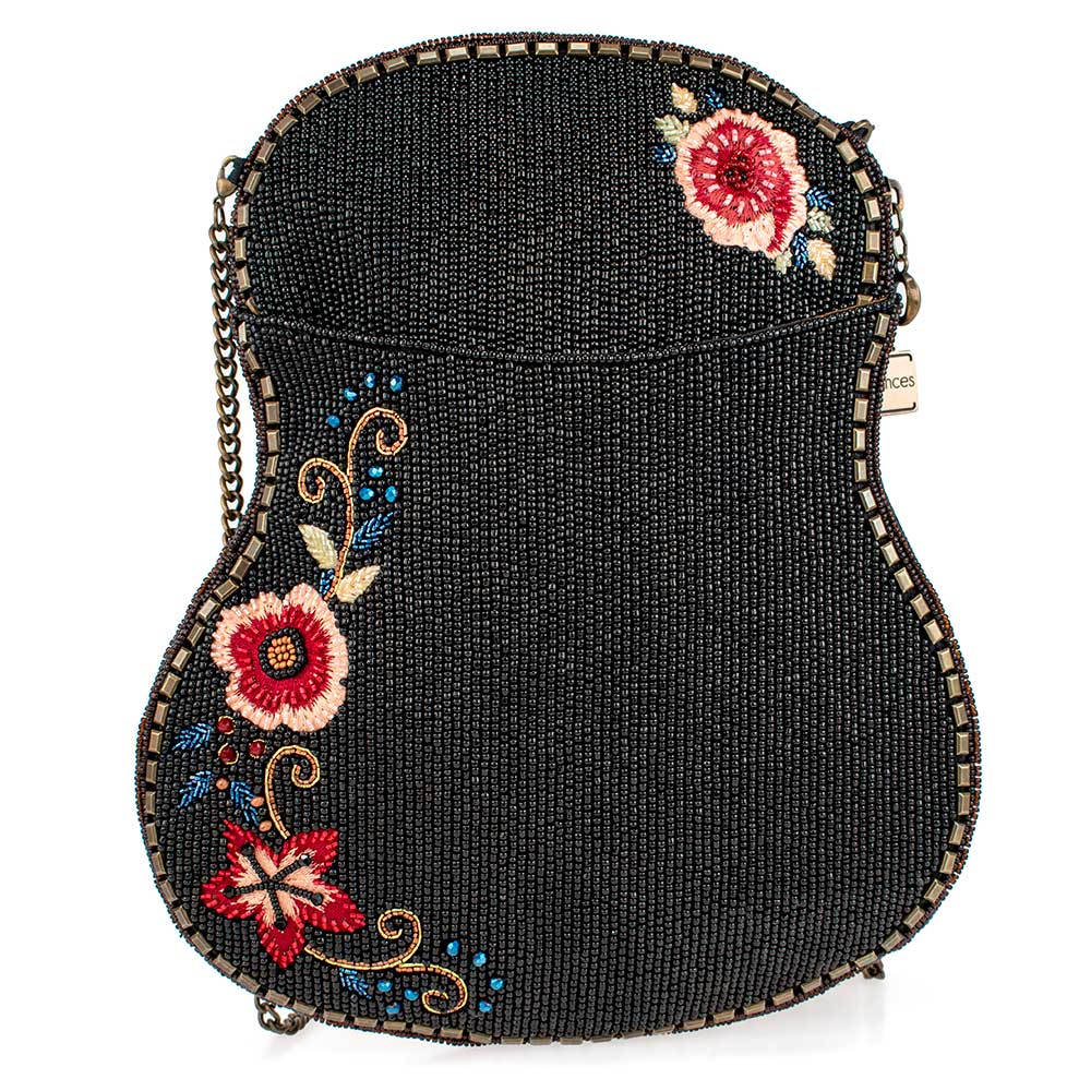 Beaded Guitar Handbag – Floral Acoustic Guitar Crossbody Statement Bag