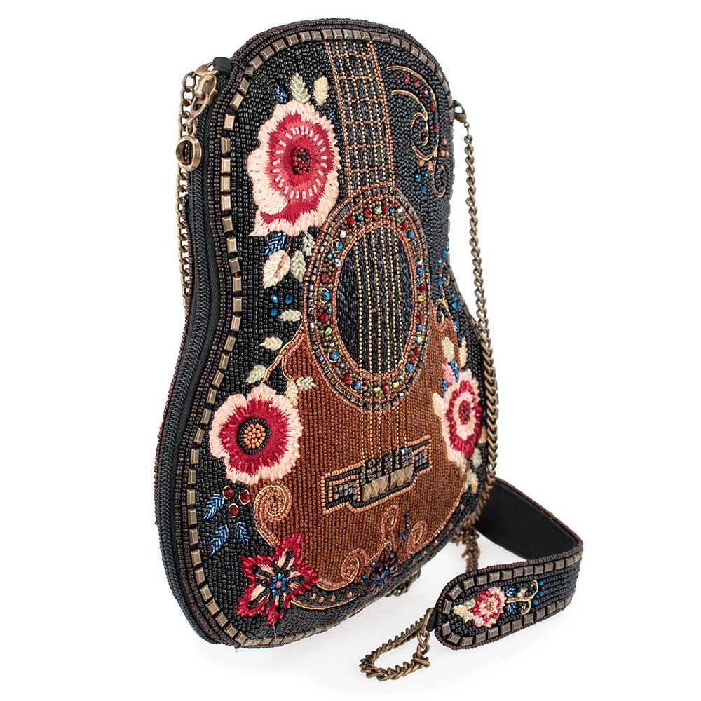Beaded Guitar Handbag – Floral Acoustic Guitar Crossbody Statement Bag