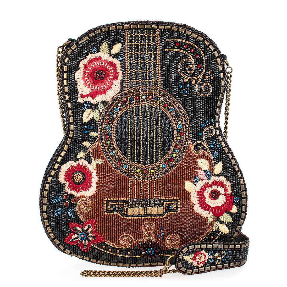 Beaded Guitar Handbag – Floral Acoustic Guitar Crossbody Statement Bag