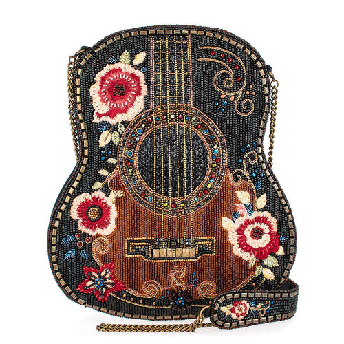 Beaded Guitar Handbag – Floral Acoustic Guitar Crossbody Statement Bag
