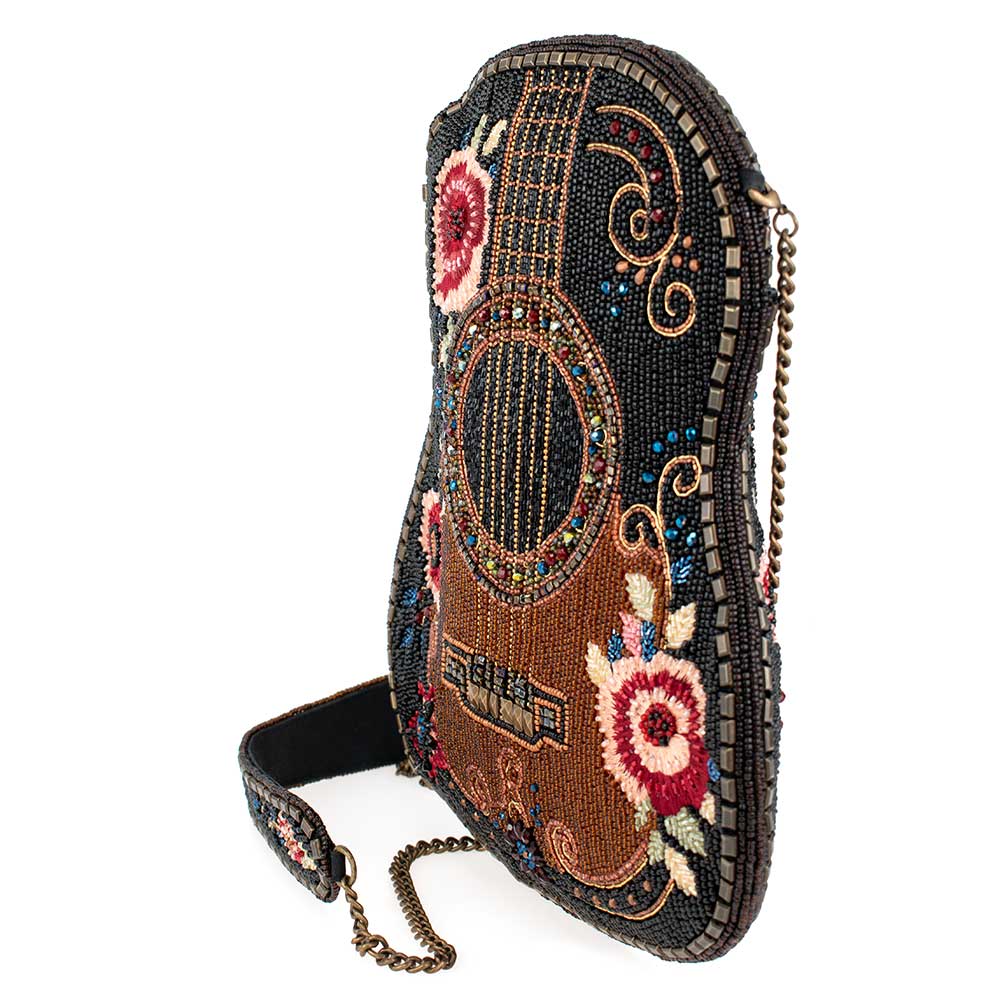 Beaded Guitar Handbag – Floral Acoustic Guitar Crossbody Statement Bag