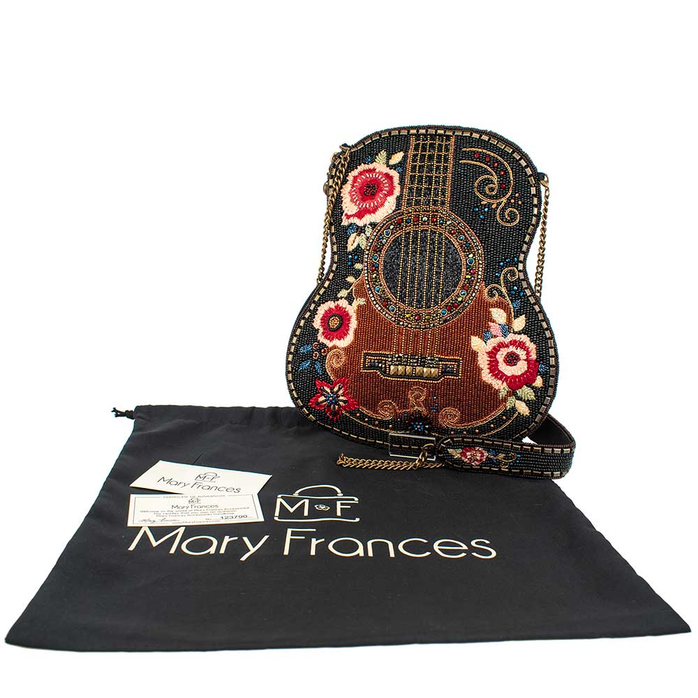 Beaded Guitar Handbag – Floral Acoustic Guitar Crossbody Statement Bag