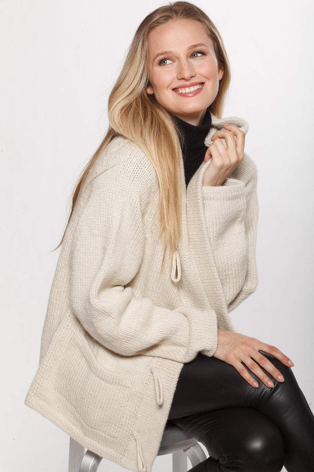 Linda Richards Hand-Knit Wool Sweater with Hood