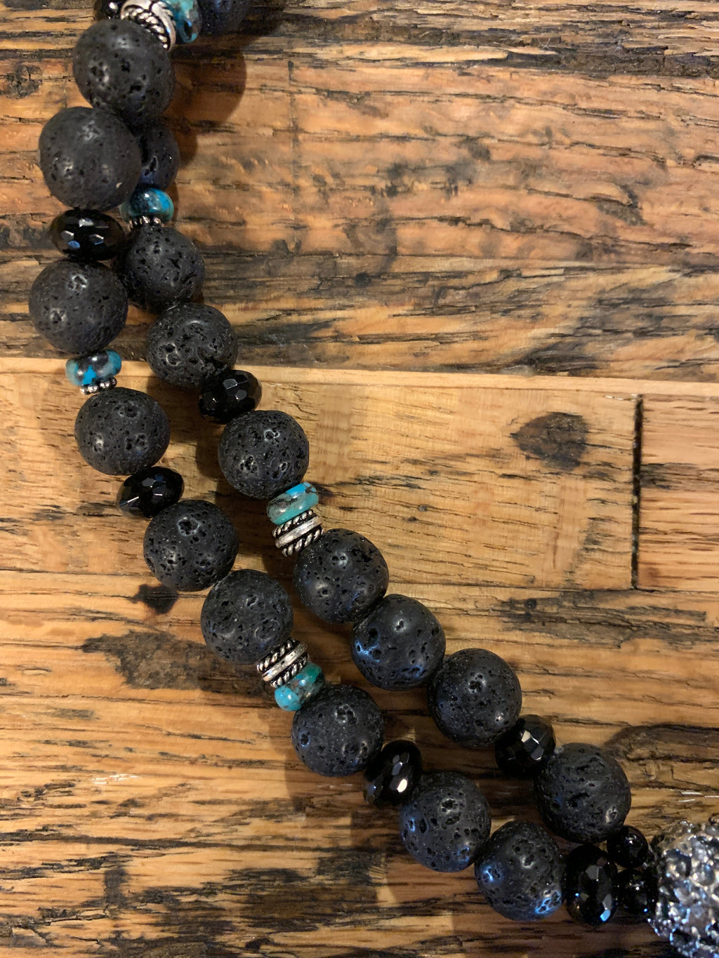 Lava Cross Pendant Necklace with Two Strands of Lava Beads