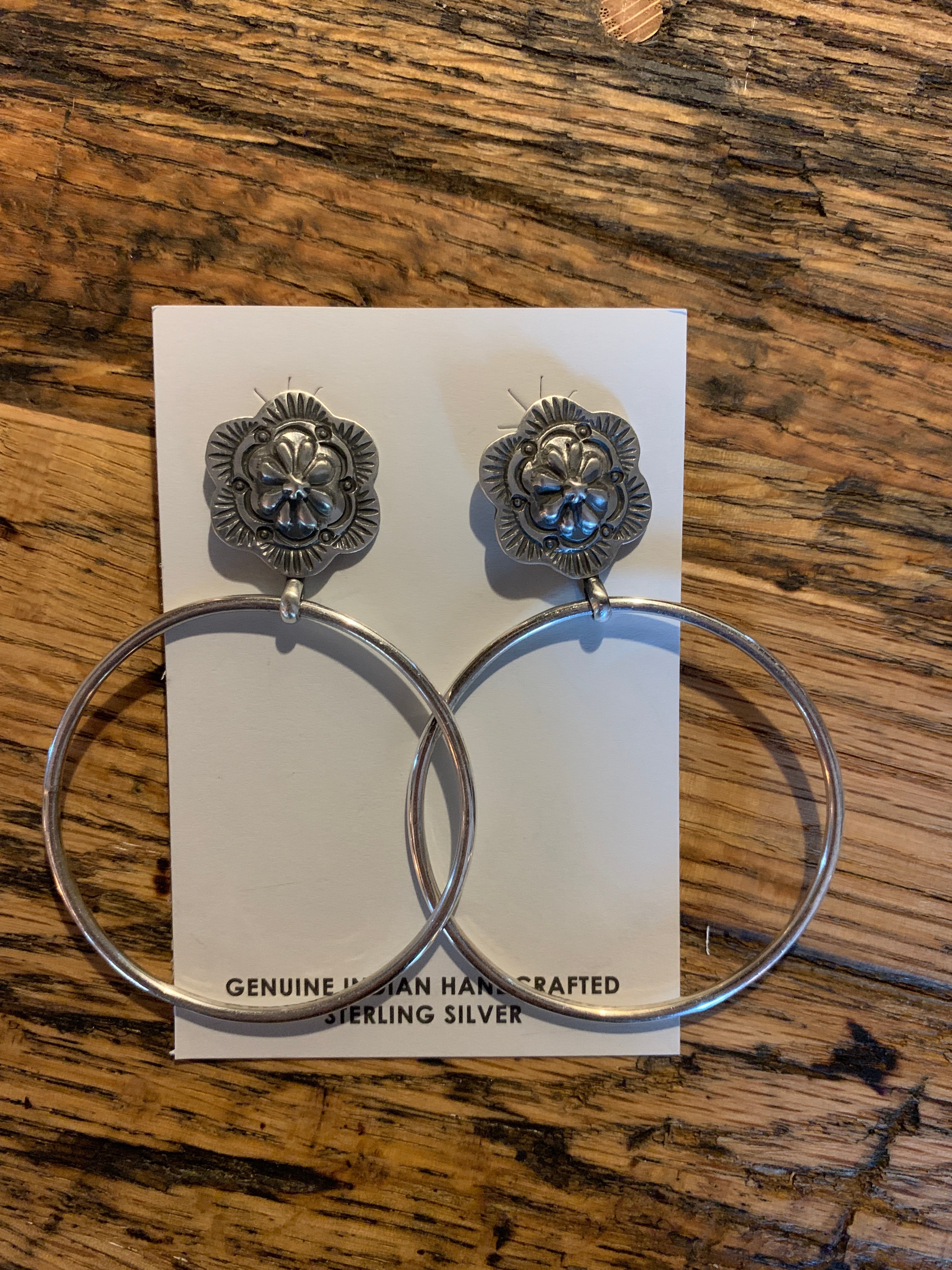 Large Sterling Silver Hoop Earrings with Floral Post – SALE!
