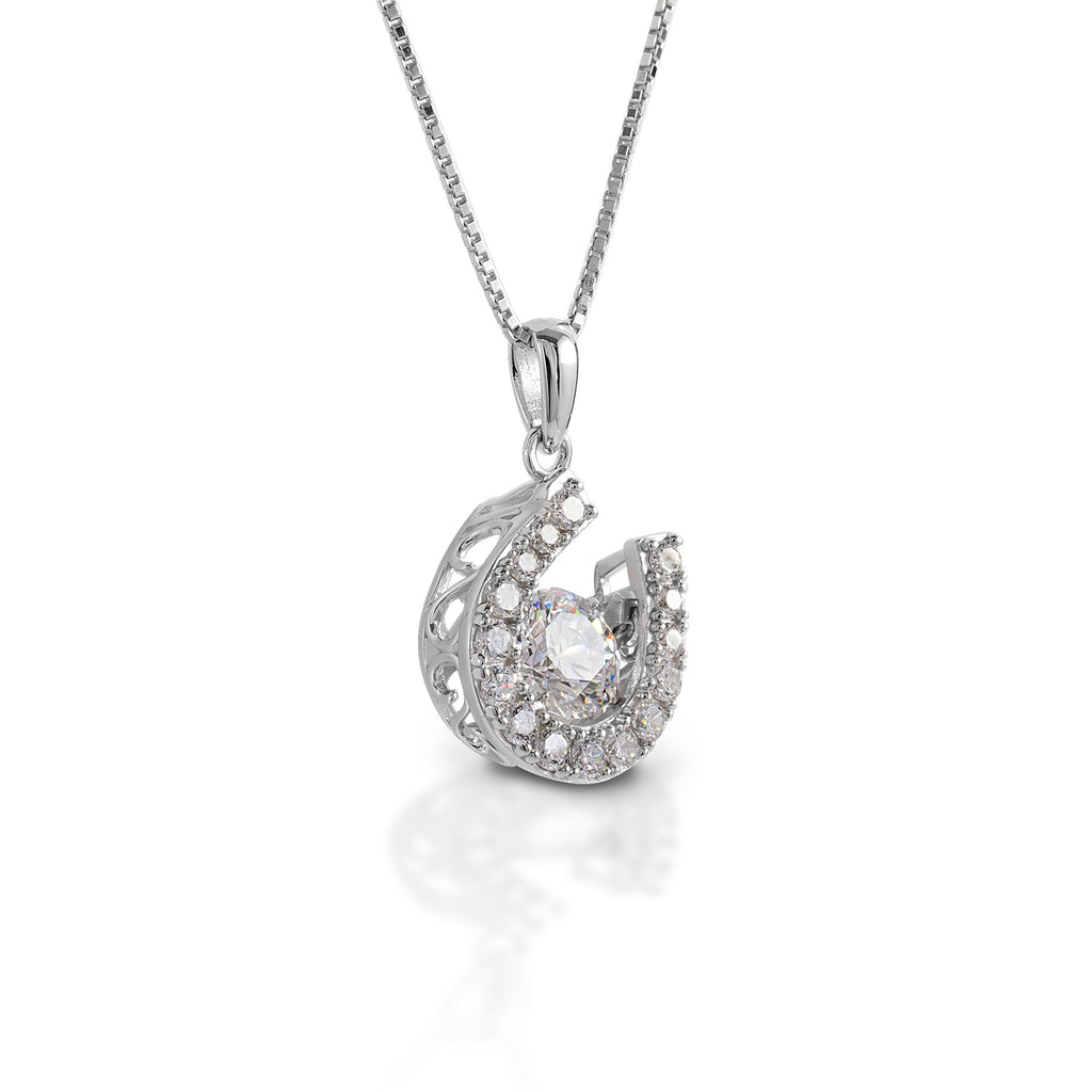 Horseshoe Dancing Stone Pendant Necklace in Sterling Silver