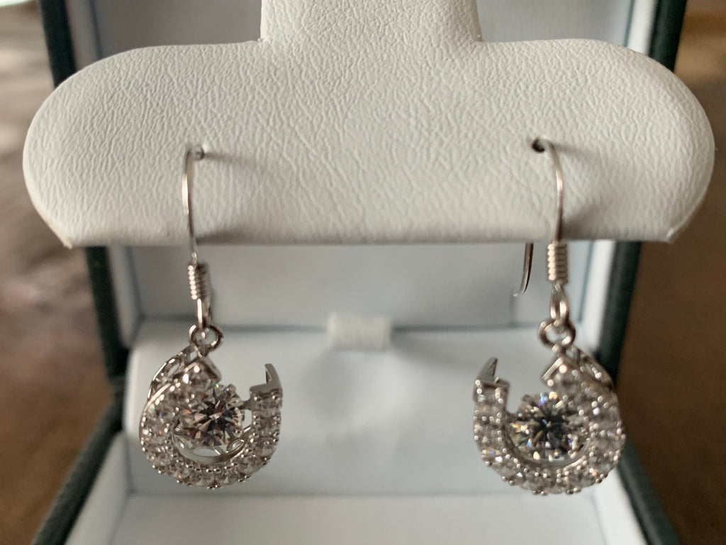 Horseshoe Dancing Stone Dangle Earrings in Sterling Silver