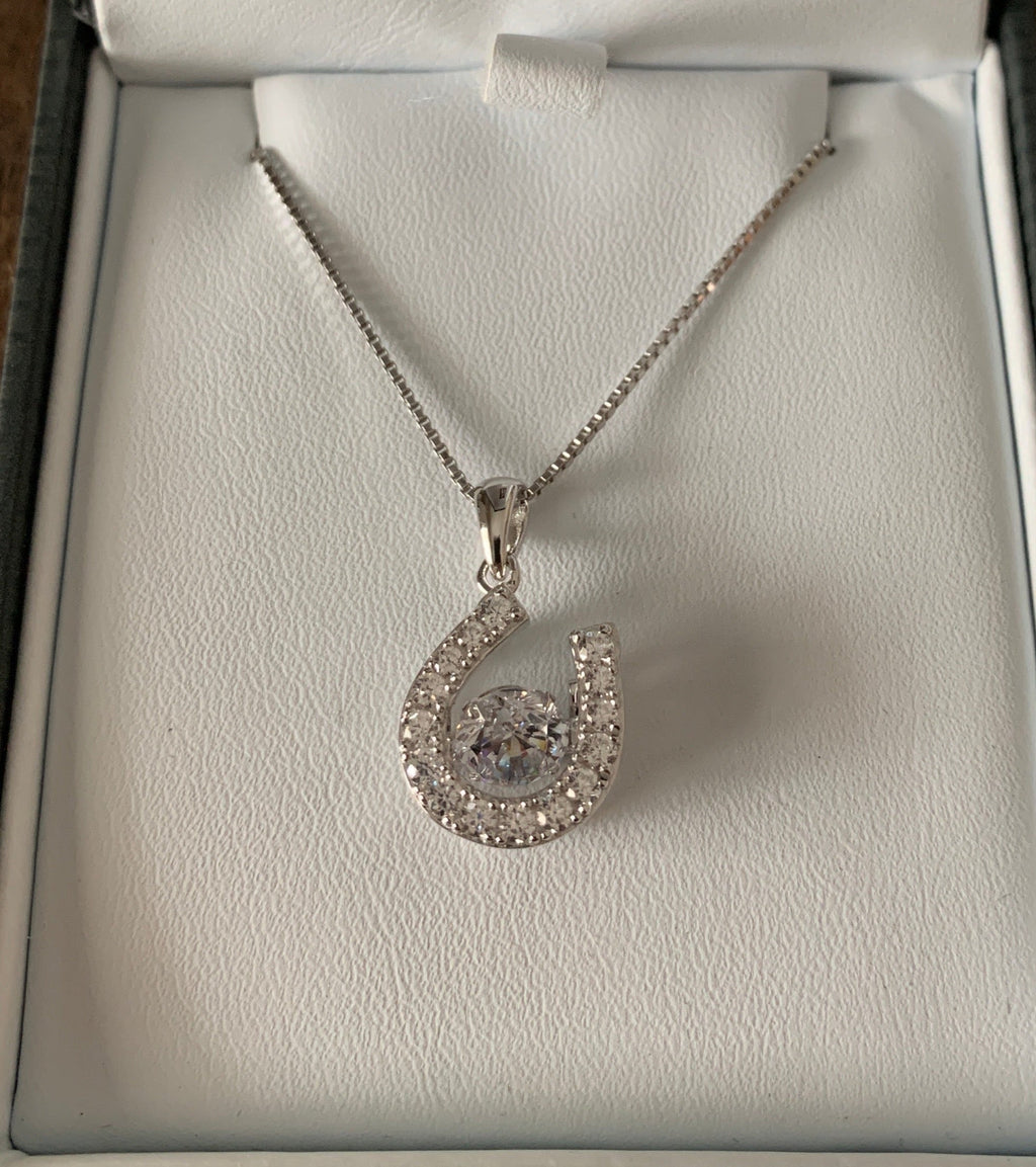 Horseshoe Dancing Stone Pendant Necklace in Sterling Silver