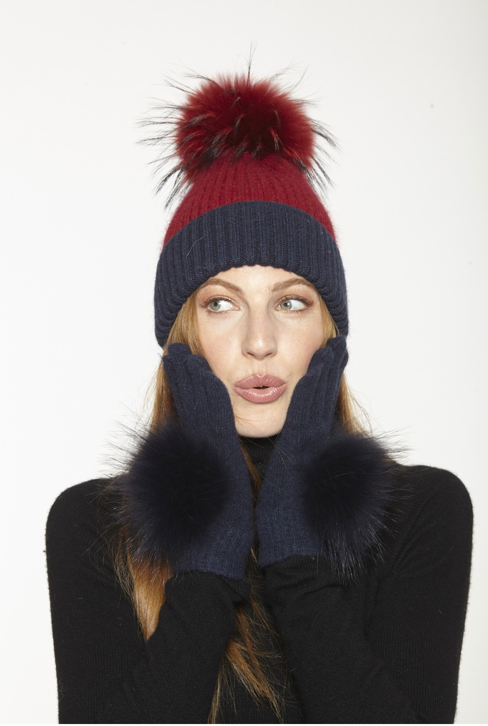 Linda Richards Angora Wool Gloves with Fur Pom