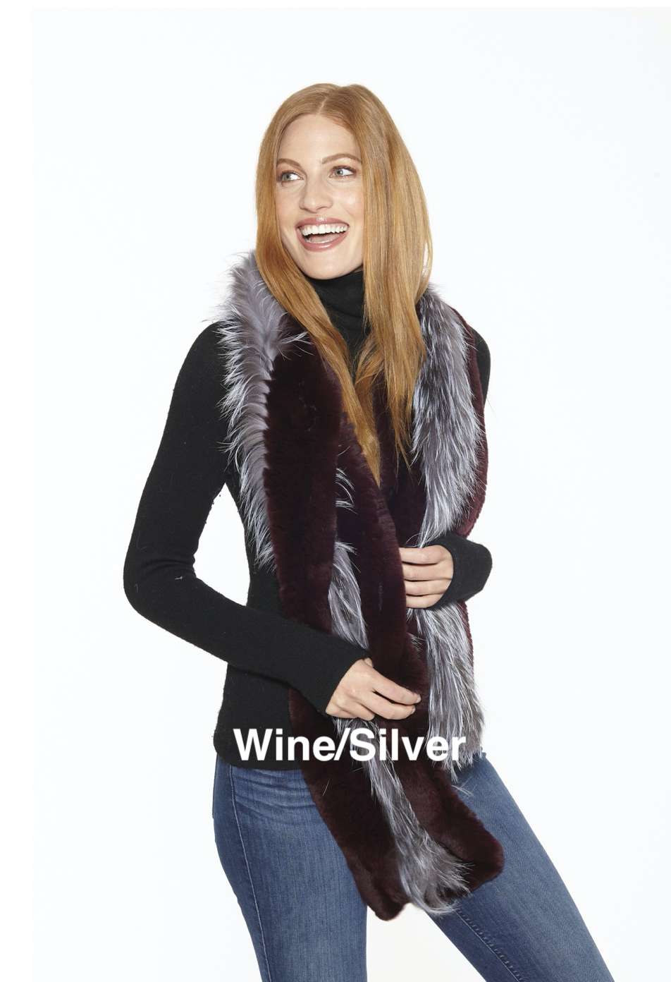 Linda Richards Rex Rabbit Fur Scarf with Silver Fox Trim