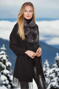 Linda Richards Fox Fur–Trimmed Cashmere Blend Shawl