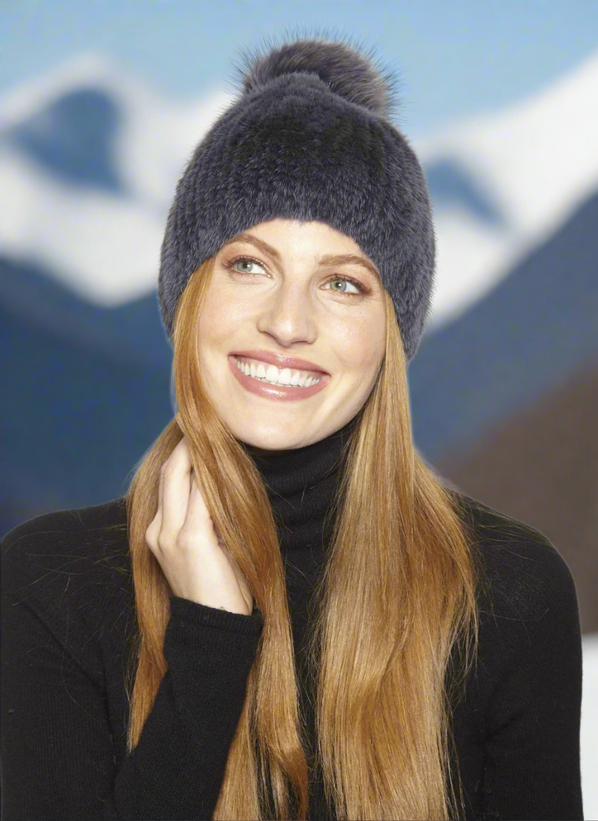 Linda Richards Mink Fur Hat with Fur Pom
