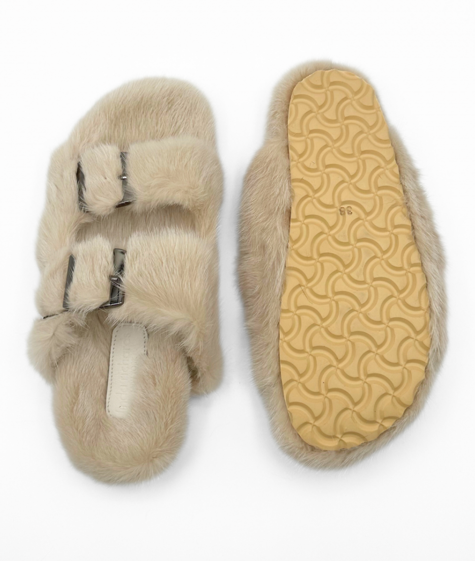 Linda Richards Open-Toe Mink Fur Slides