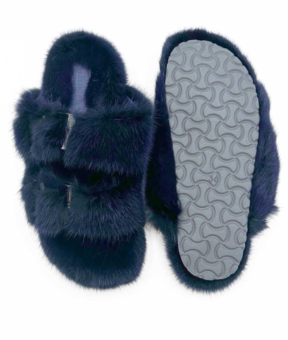 Linda Richards Open-Toe Mink Fur Slides
