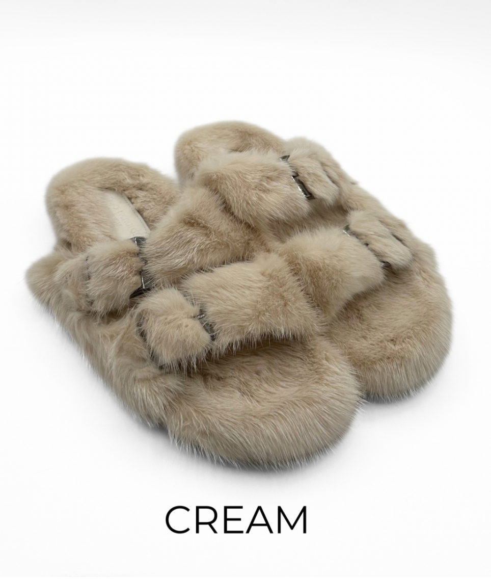 Linda Richards Open-Toe Mink Fur Slides