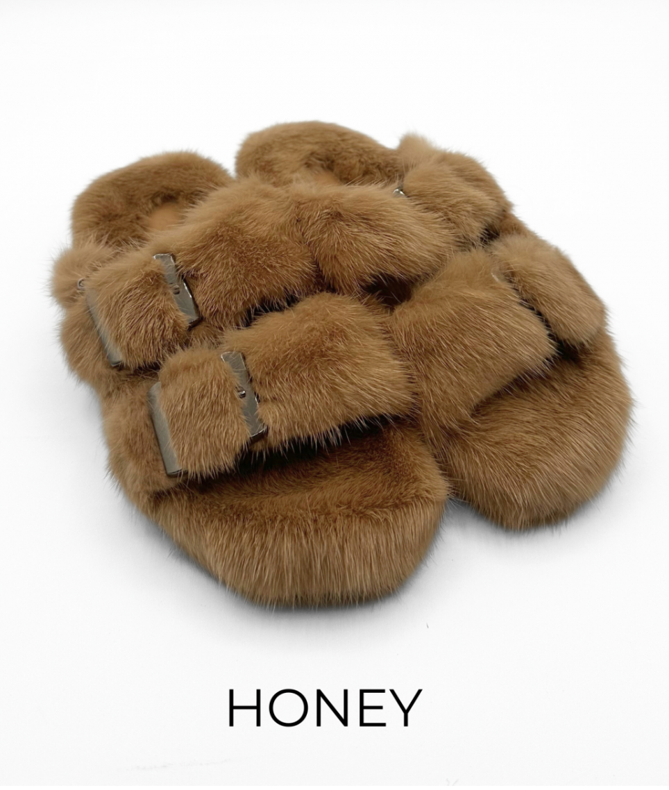 Linda Richards Open-Toe Mink Fur Slides