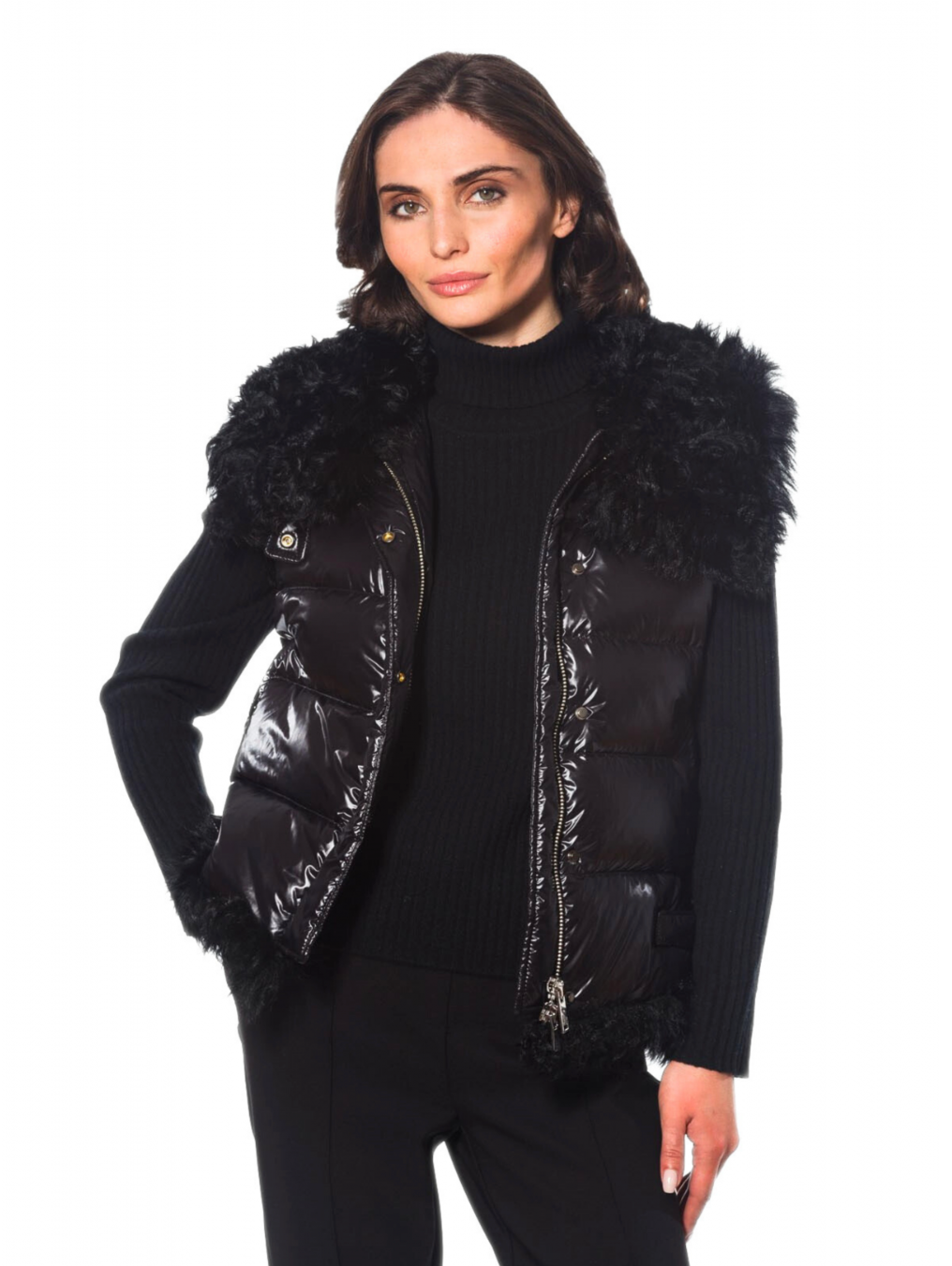Linda Richards Puffer Vest with Tibetan Lamb Trim