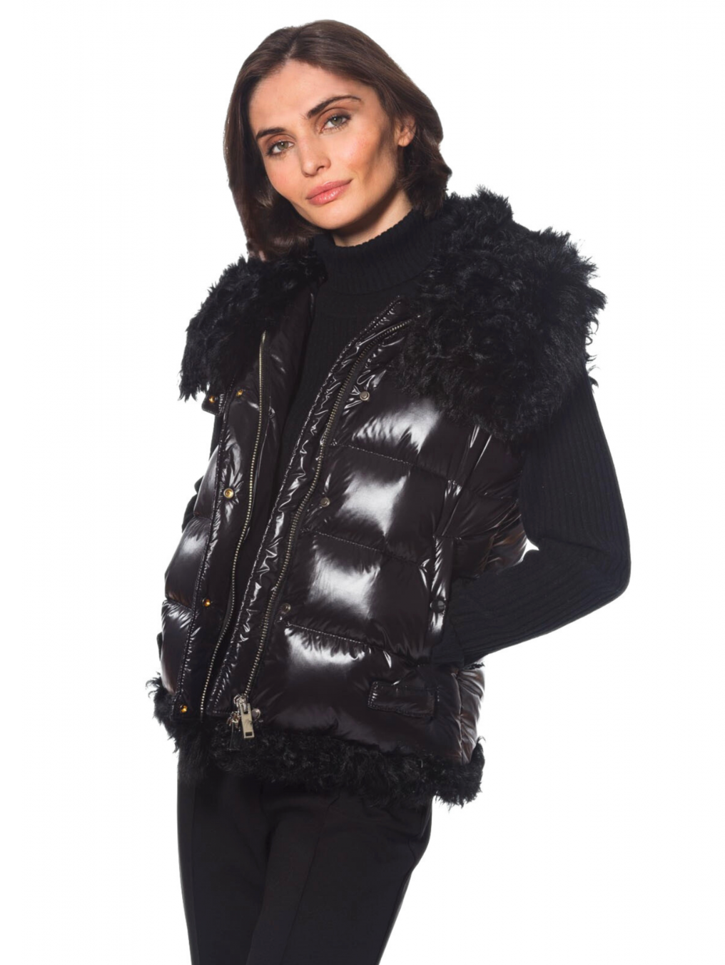 Linda Richards Puffer Vest with Tibetan Lamb Trim