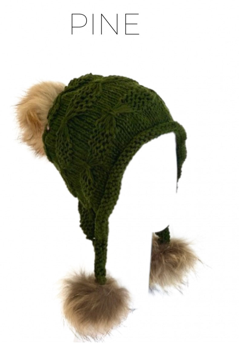 Linda Richards Wool Heidi Hat with Fur Poms