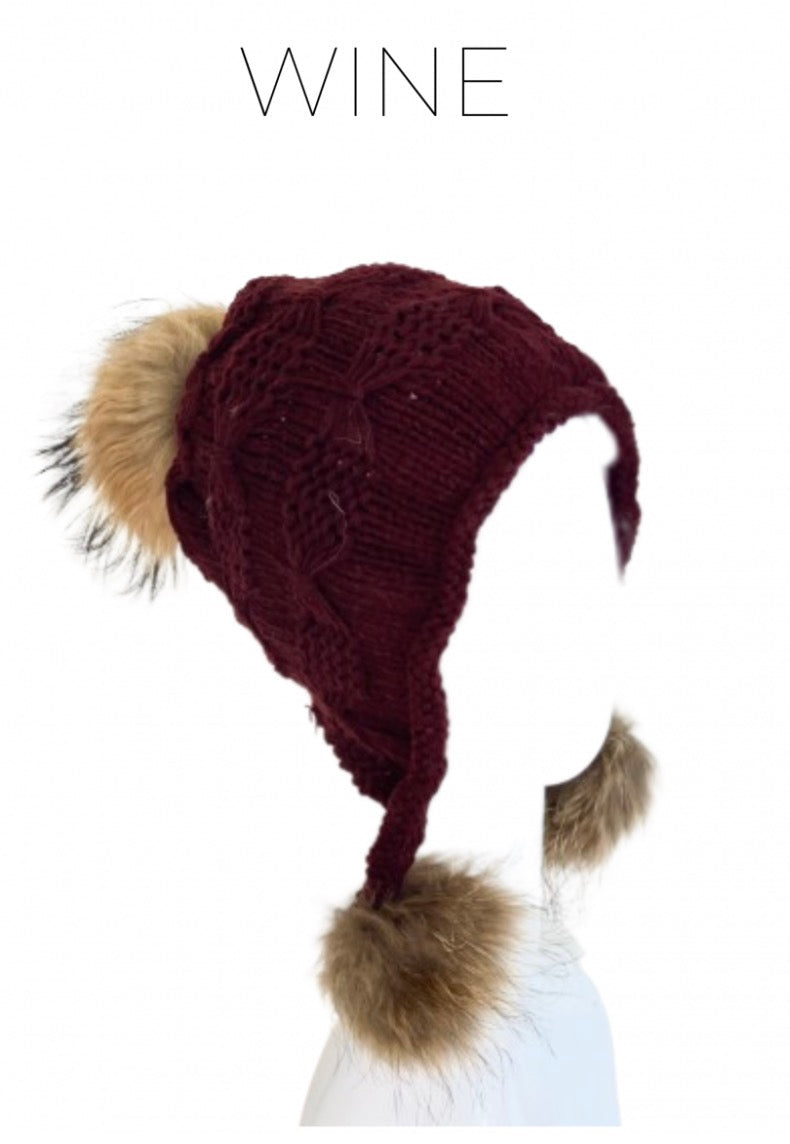 Linda Richards Wool Heidi Hat with Fur Poms