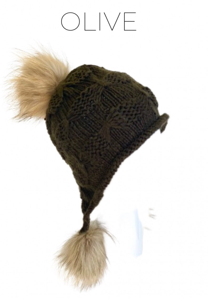 Linda Richards Wool Heidi Hat with Fur Poms