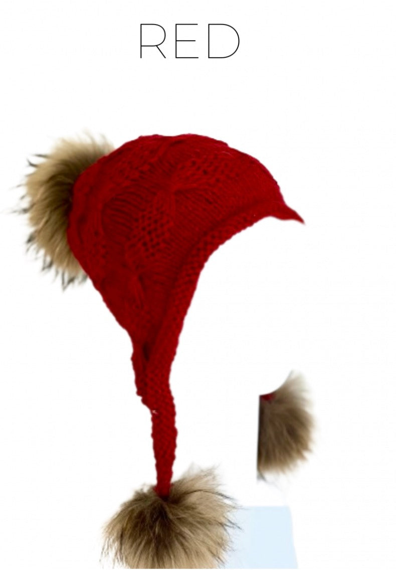Linda Richards Wool Heidi Hat with Fur Poms