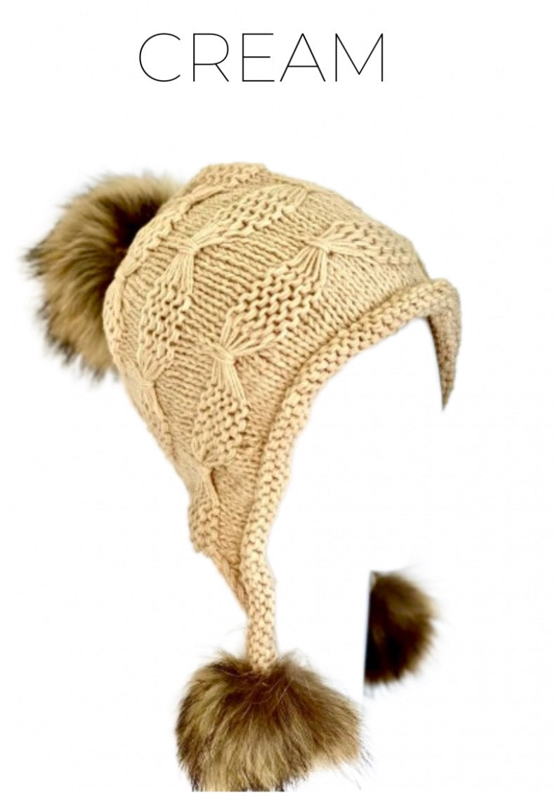 Linda Richards Wool Heidi Hat with Fur Poms