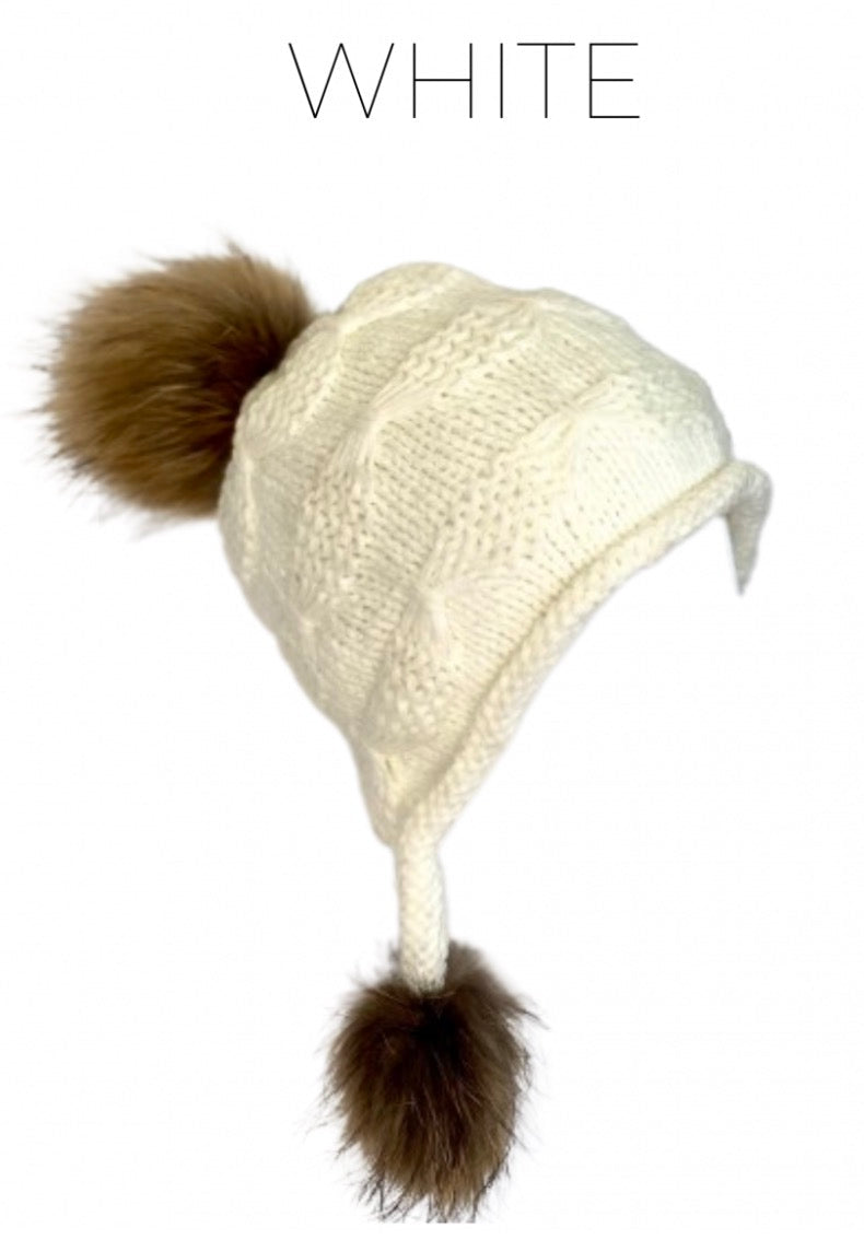 Linda Richards Wool Heidi Hat with Fur Poms
