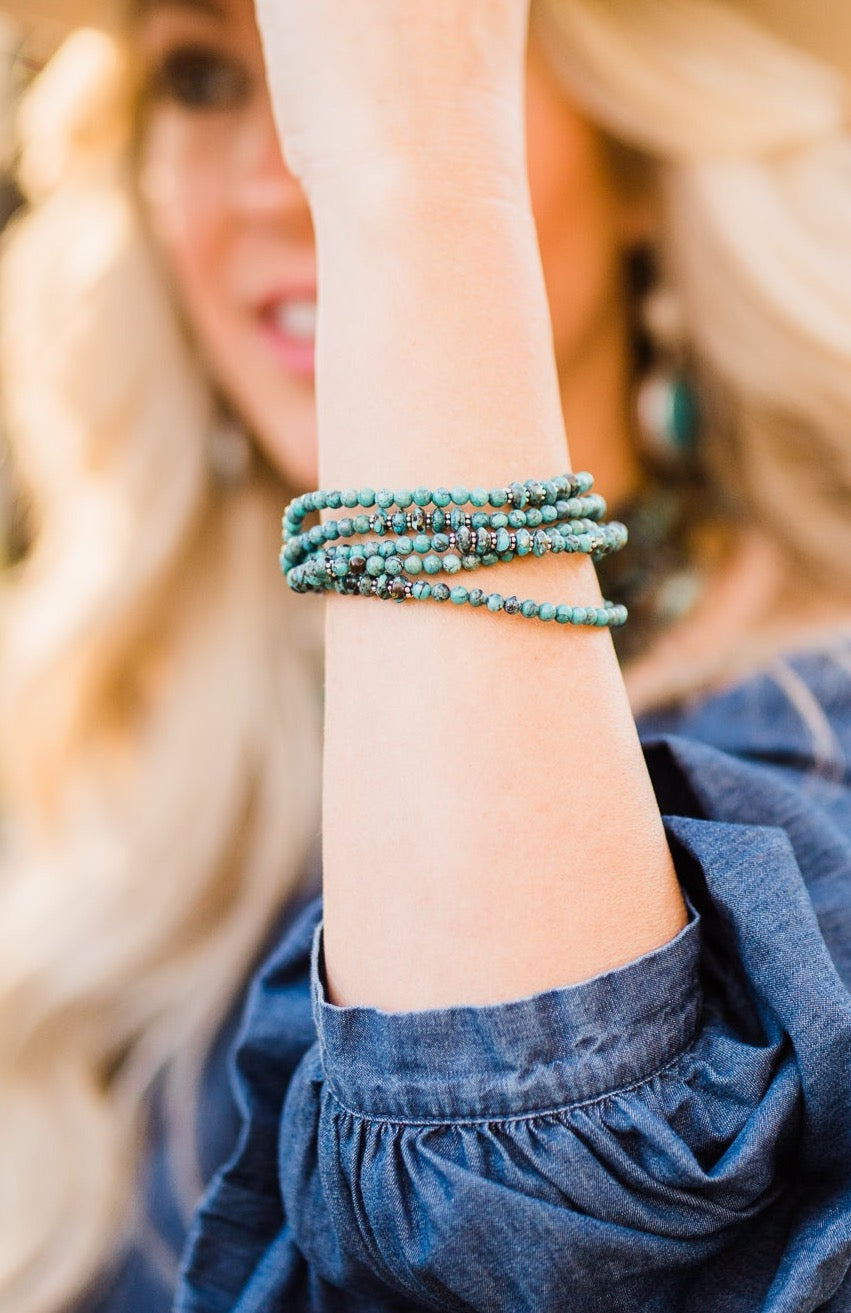 Five-Strand Turquoise Bracelet with Sterling Silver Beads