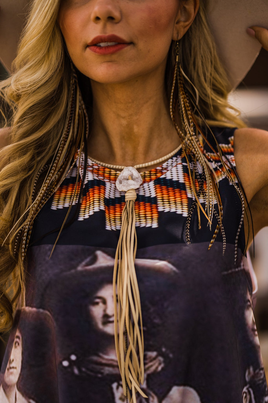 Collar Necklace with Rust Deerskin Tassel & Black Agate Stone - SALE!