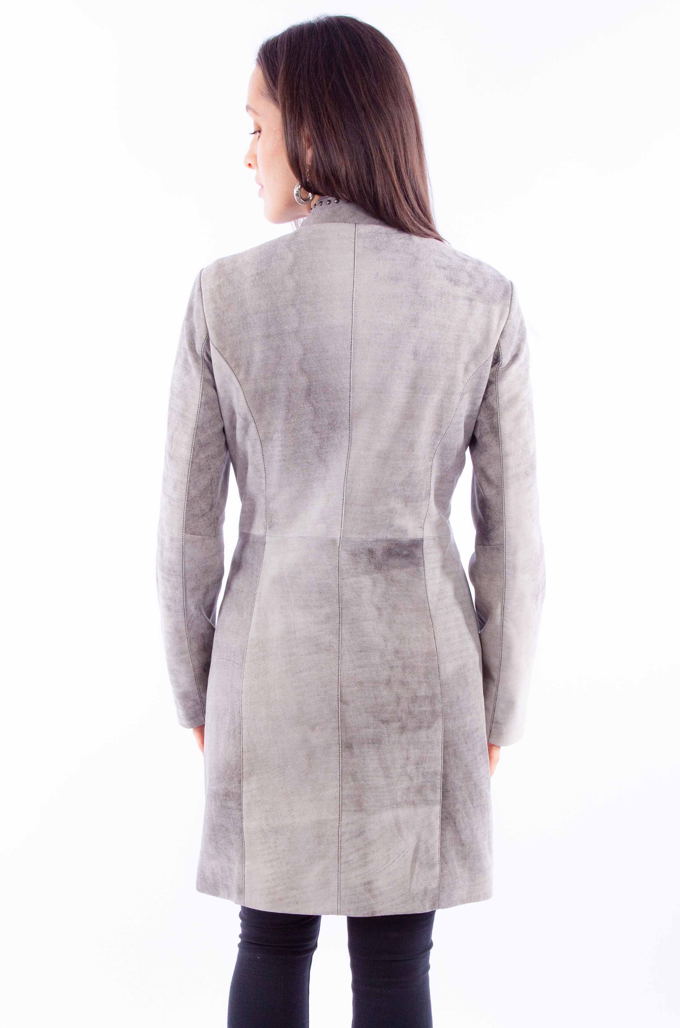 Grey Leather 3/4 Length Jacket with Studs