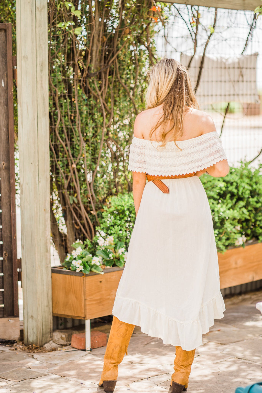 Hi-Lo Off-Shoulder Lace Dress