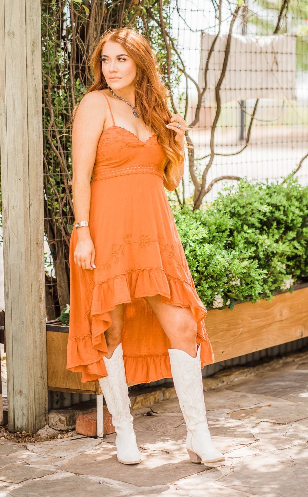 Hi-Lo Embroidered Dress