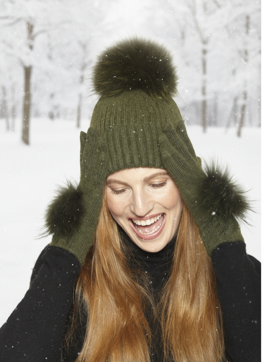 Linda Richards Angora Wool Blend Knit Hat with Fur Pom