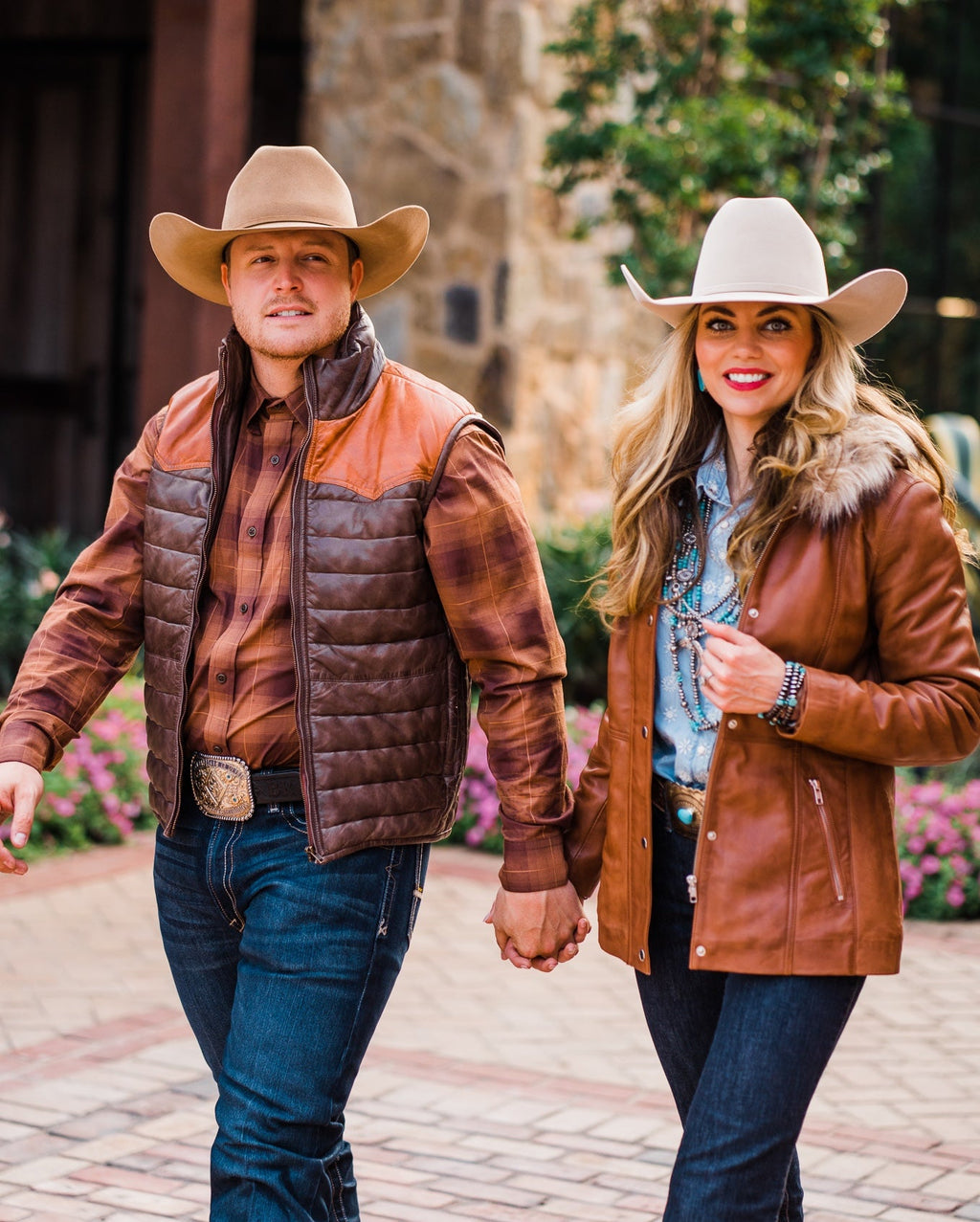 Brown Leather Jacket with Faux Fur Trim