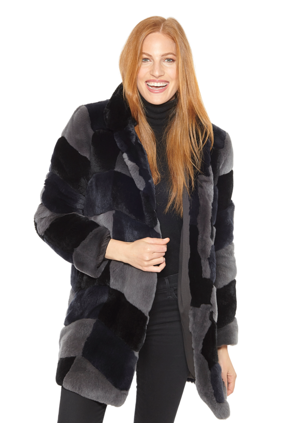 Linda Richards Genuine Rex Rabbit Fur Coat – 3/4 Length