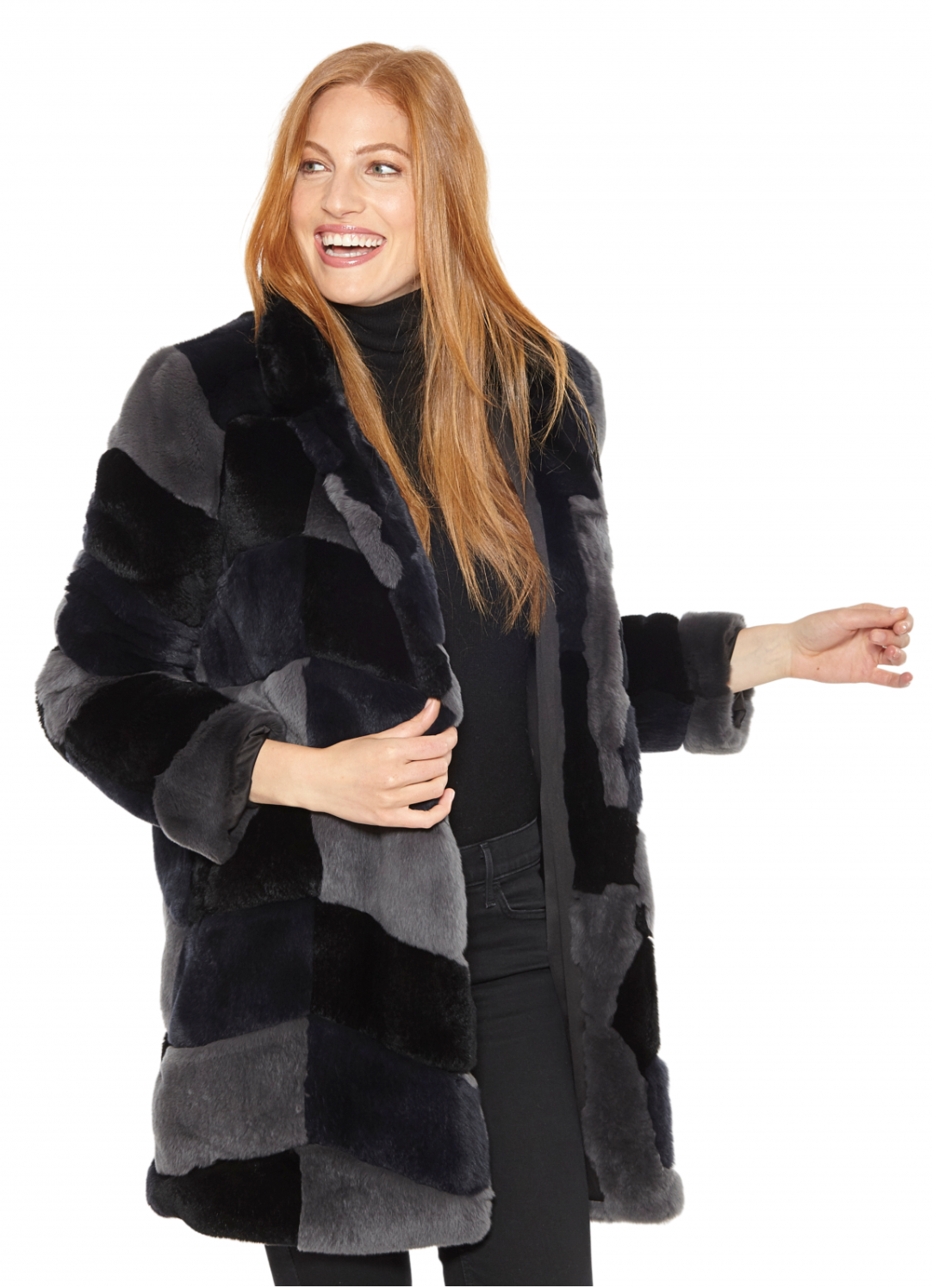 Linda Richards Genuine Rex Rabbit Fur Coat – 3/4 Length