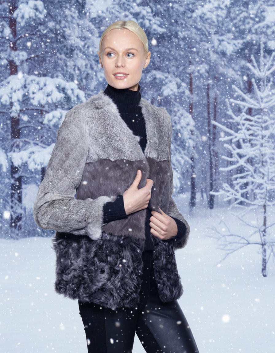 Linda Richards Rex Rabbit Fur & Lamb Coat