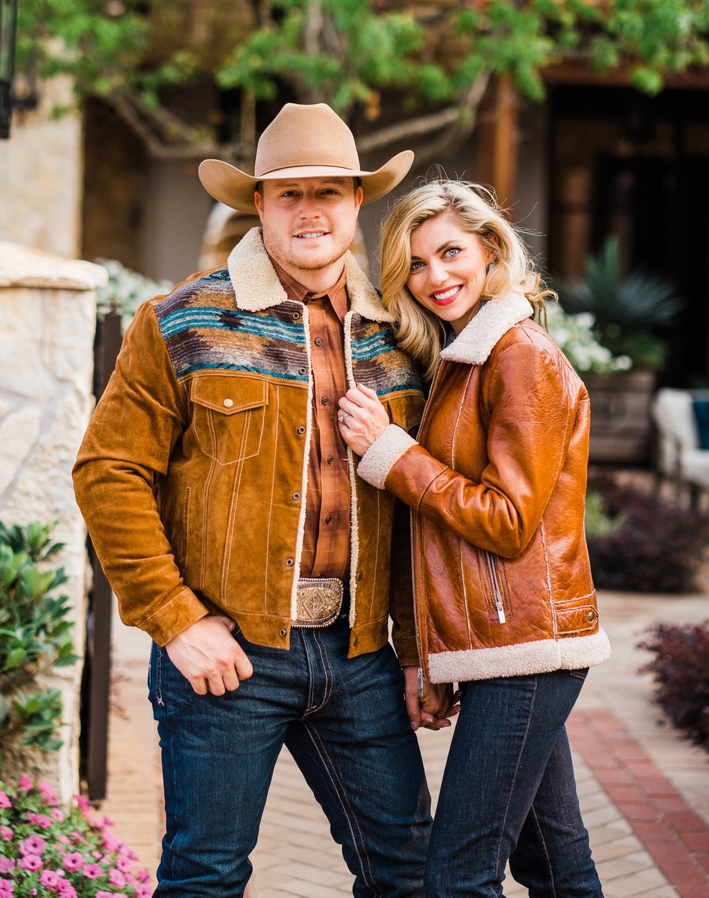 Cognac Leather Jacket with Faux Shearling